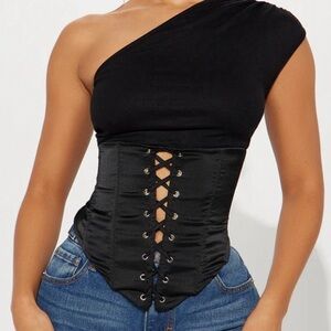 Black One-Shoulder Corset Top